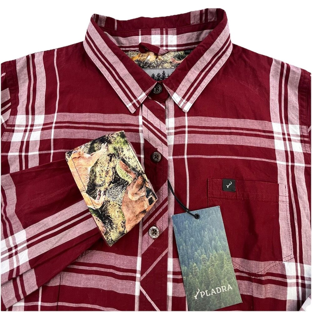 Pladra Shirt Women's Medium Plaid Long Sleeve Button Mountain Lion Cougar Cuff